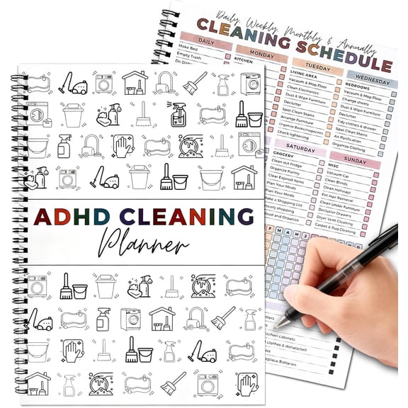 ADHD Cleaning Planner for Adults, Cleaning Schedule & Checklist Organizer Daily/Weekly/Monthly Household Cleaning & Chore Chart Notebook with Trackers for Home Tasks