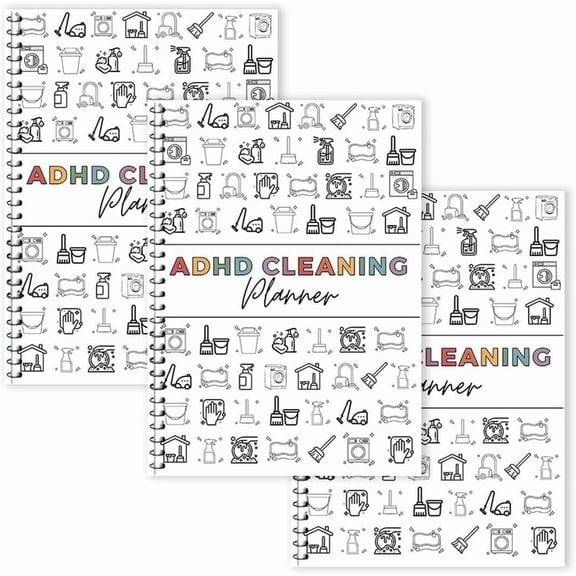 ADHD Cleaning Planner for Adults – Comprehensive Home Cleaning Schedule Book with Daily, Weekly & Monthly Checklists, Chore Organizer, Decluttering Routine Tracker, Housekeeping Planner Notebook(3pc)