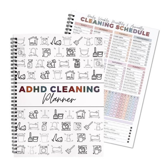ADHD Cleaning Planner for Adults and , Daily Weekly Monthly Cleaning Schedule and Checklist Notebook, Home Chore Chart and Organizing Planner for Stress Free Living, White
