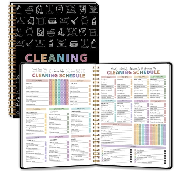 ADHD Cleaning Planner for Adults, Daily Weekly Monthly Organizer, Household Cleaning Schedule Notebook with Checklists, Deep Cleaning Templates, Family Chore Chart, Black