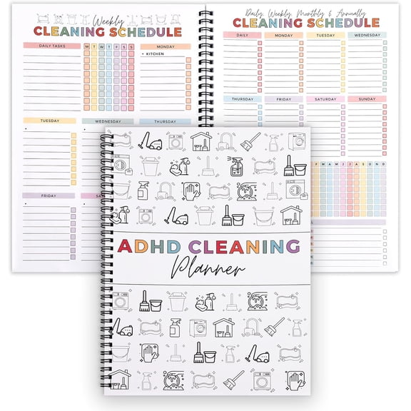 ADHD Cleaning Planner, for Home Clean-up and Chores, Housework Schedule and Cleaning Checklist, DIY Home Cleaning Notebook, Cleaning Planner with Editable Templates