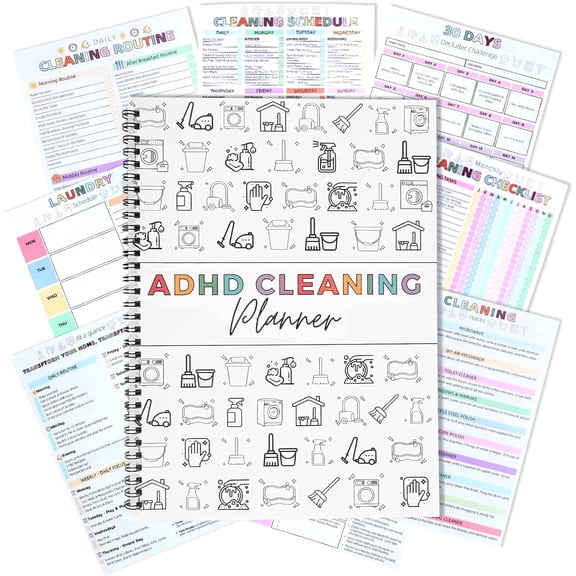 BZZ Adhd Cleaning Planner, Undated Spiral Bound Housekeeping Notebook for Home Organization