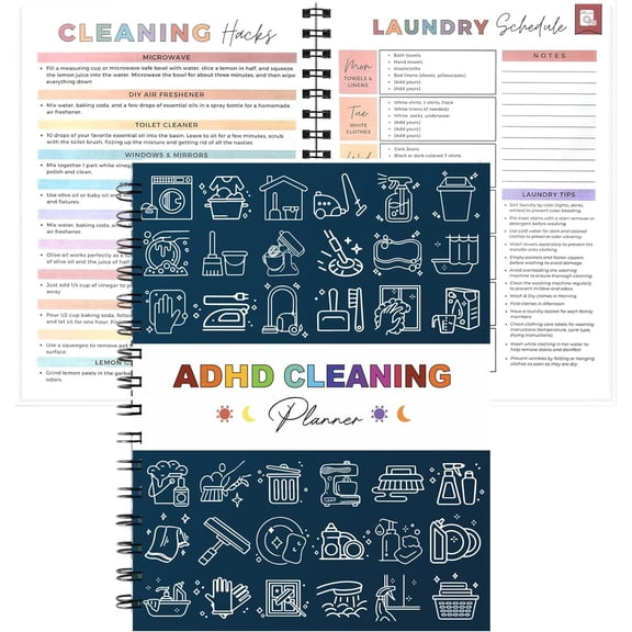 ADHD Cleaning Planner for Adults, A5 Daily Weekly Monthly Yearly Household Cleaning Planne, Household Chores Organizer Journal
