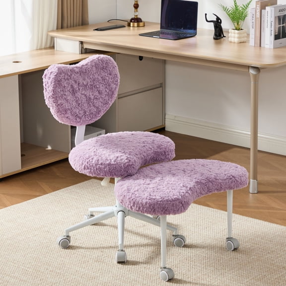 ADHD Criss Cross Desk Chair with Faux Rabbit Fur, Wheels, Adjustable Stool & Lumbar Support – Meditation Chair for Fidgety Sitters, Violet