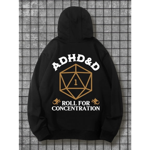 ADHD&D Roll for Concentration Hoodie - Long Sleeve,Relaxed Fit, Full Size, Fashionable Graphic Print, Perfect for Casual Outings and Daily Wear