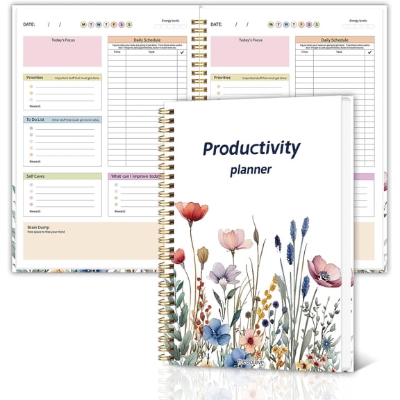 ADHD Daily Planner - Productivity Planner & Undated Task Management Organizer for Neurodivergent Adults, Focused Planners for Men & Women - B5 Blue Flowers
