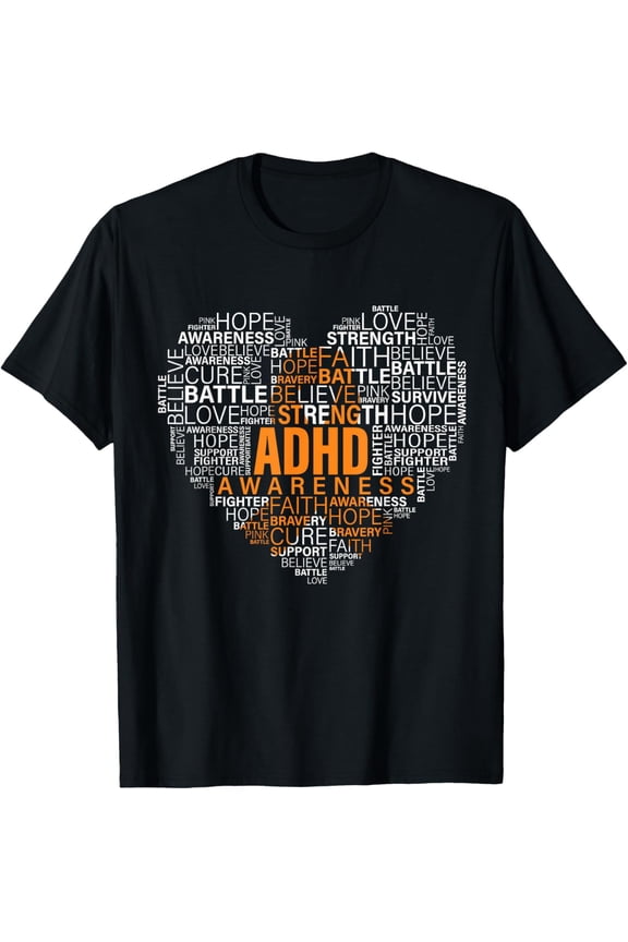 ADHD awareness words cloud heart support proud ADHD warrior T-Shirt