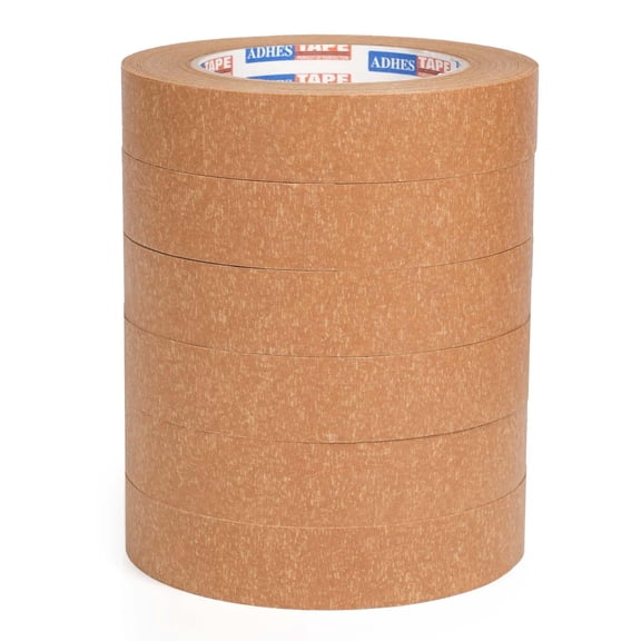 ADHES 6 Rolls Brown Kraft Paper Tape Packaging Tape Fully Recyclable Sticky Tapes, 0.94in x 55yds Parcel Tape for Boxes Strong Adhesive & Recyclable Heavy-Duty Self-Adhesive