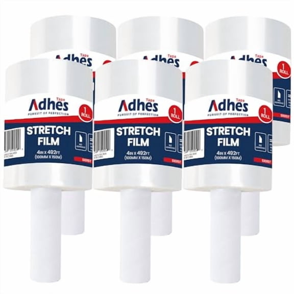 ADHES Handheld Stretch Film, 6 Rolls 100mm x 150m, Heavy Duty Plastic Wrap for Packaging, Moving, and Storage