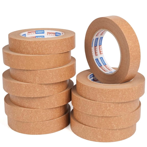 ADHES Kraft Paper Tape 1 Inch x 55 Yards x 12 Rolls, Narrow Packing Tape for Light Duty Sealing, Eco-Friendly Brown Paper Tape, Easy Tear & Writable, for Small Boxes, Labeling & DIY