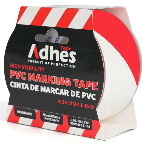 ADHES PVC Safety Tape,50mm x 16m,High Visibility Red White Hazard Tape for Outdoor Construction Warning,Self Adhesive Warning Tape for Steps