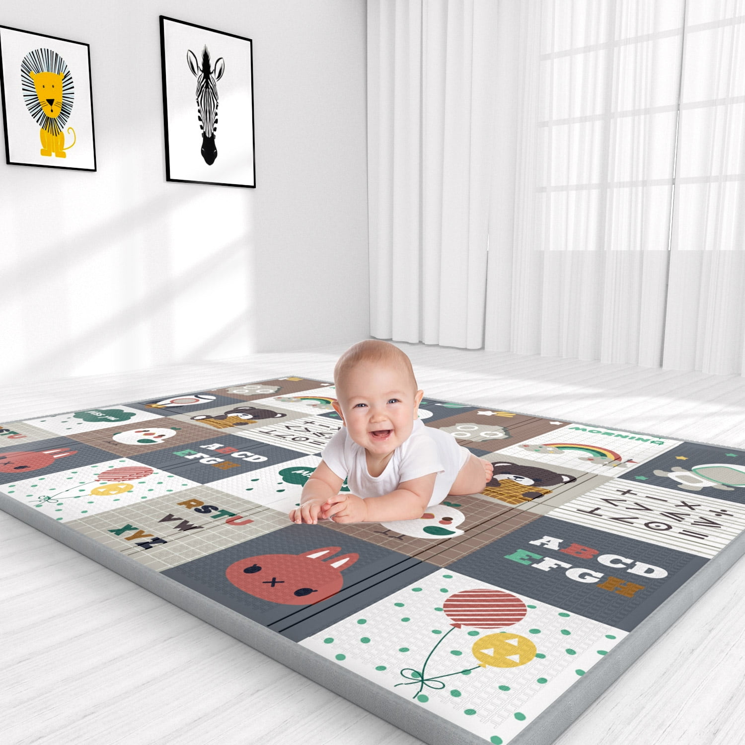 ADHINO Certified Non-Toxic & Skin-Friendly - 79"x71" Foldable Foam Baby Play Mat for Floor, Waterproof Crawling Playmat, Anti-Slip Infant to Toddler Play Mats, Safe Kids Mat for Play & Learning - image 1 of 11