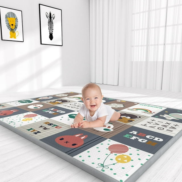 ADHINO Certified Non-Toxic & Skin-Friendly - 79"x71" Foldable Foam Baby Play Mat for Floor, Waterproof Crawling Playmat, Anti-Slip Infant to Toddler Play Mats, Safe Kids Mat for Play & Learning