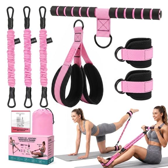 ADHINO Upgraded Multifunction Pedal Resistance Band with Handle, 3-Tube Adjustable Resistance Bands for Abdomen, Waist, Arm, Core, Leg Workout - Sit Up Exercise Equipment for Women