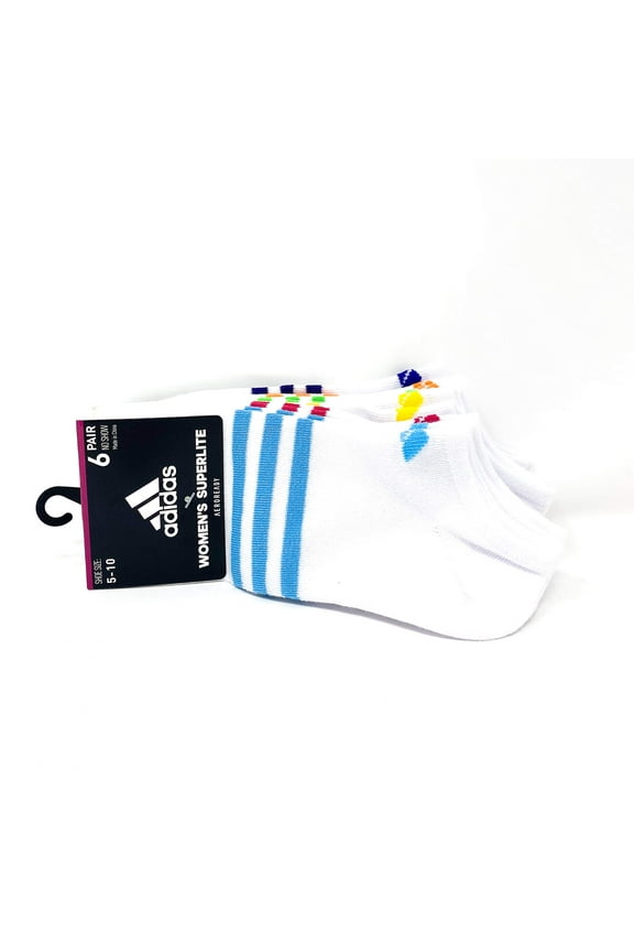 Aeroready Drying Technology Superlite 6 Pairs No Show Women's Socks Size 5-10 White Bright Cyan Bold Pink Yellow Flash