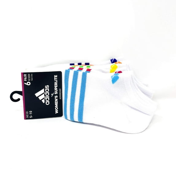 Adidas Aeroready Drying Technology Superlite 6 Pairs No Show Women's Socks Size 5-10 White Bright Cyan Bold Pink Yellow Flash