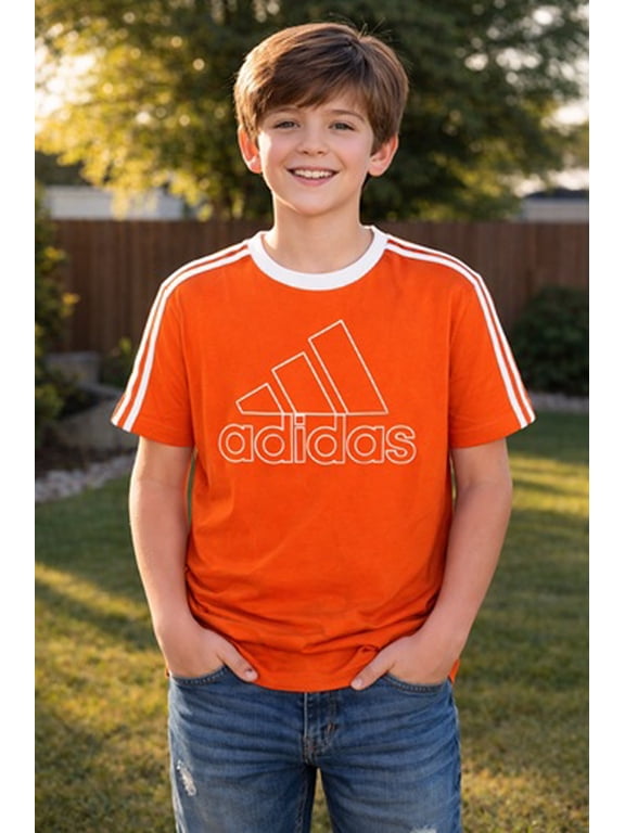 Big Boys 3 Stripes Graphic Logo Jersey T Shirt Orange/White style AA6713 size XL