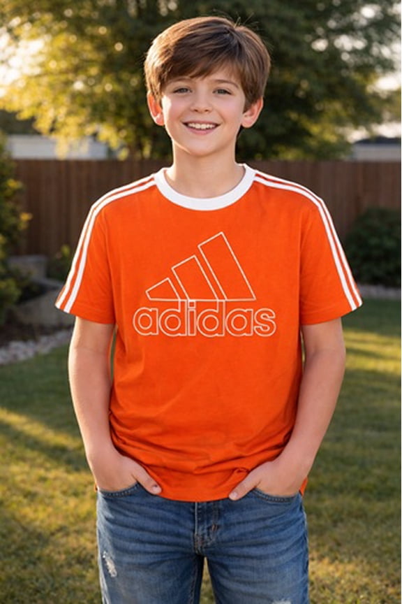 Big Boys 3 Stripes Graphic Logo Jersey T Shirt Orange/White style AA6713 size XL