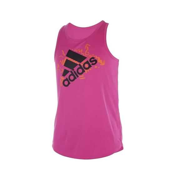 ADIDAS Big Girls Sleeveless AEROREADY Lapped Poly Tank Top Pink Size Large