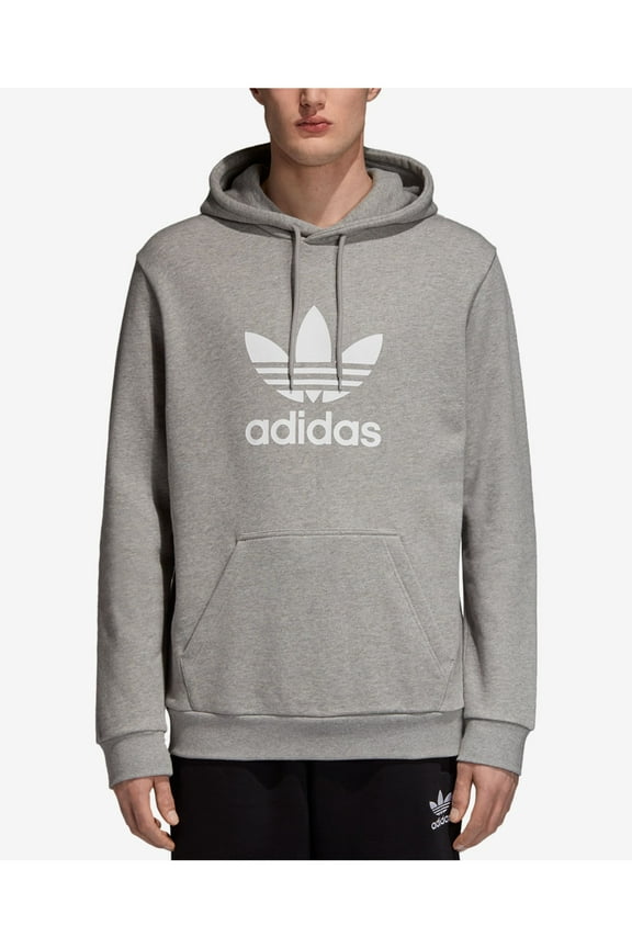 Mens Trefoil Gray Logo Graphic Classic Fit Draw String Stretch Hoodie L