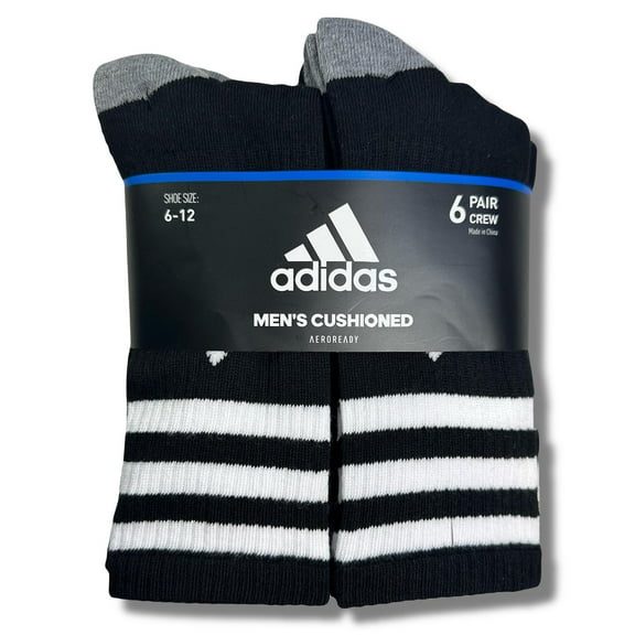 Adidas SOCKS MEN'S - CREW CUT 253 - BLACK - LARGE (6-12) - PACK 6