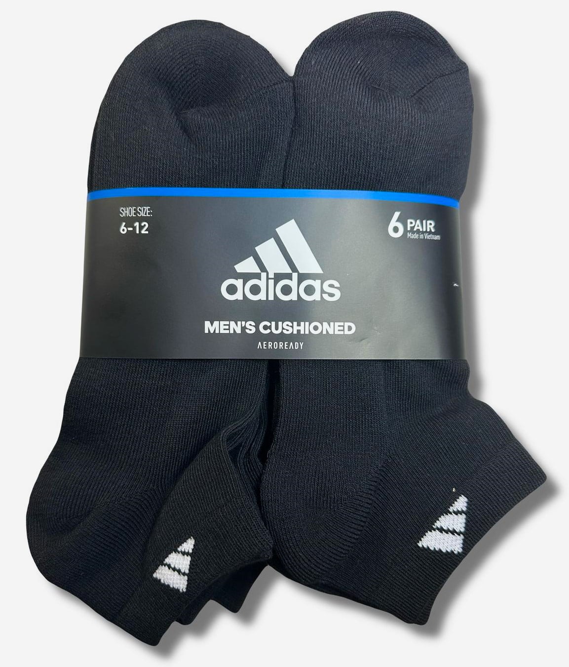 6 Pair Mens Adidas Low Cut Socks Athletic Black Running Tennis Golf - L
