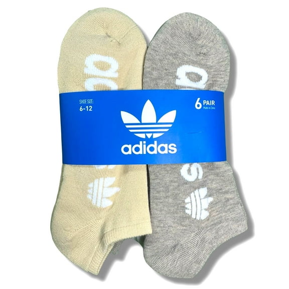 ADIDAS SOCKS MEN'S - NO SHOW - 253 SOLID BEIGE WHITE - SHOE SZ 6-12 PACK X6