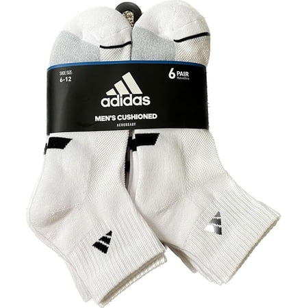 ADIDAS SOCKS MEN'S - QUARTER CUT 243 - WHITE GREY - LARGE (6-12) - PACK 6