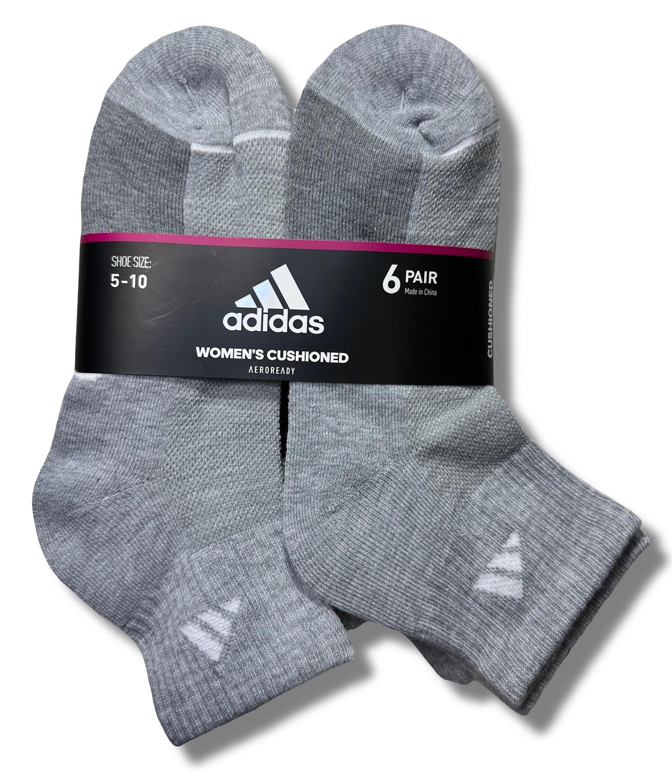 ADIDAS SOCKS WOMEN'S - QUARTER CUT - 243 GRAY CUSHIONED - SHOE SZ 5-10 PACK 6