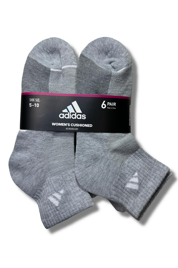 SOCKS WOMEN'S - QUARTER CUT - 243 GRAY CUSHIONED - SHOE SZ 5-10 PACK 6