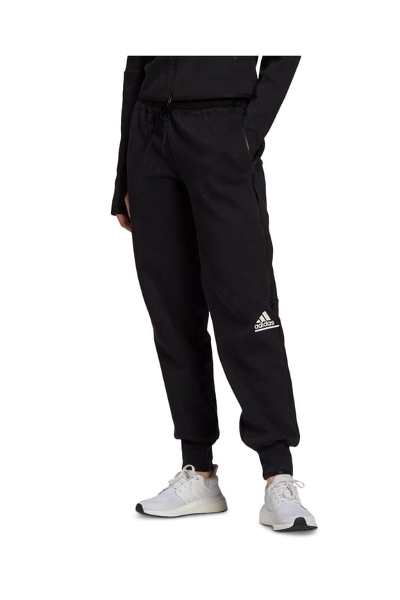 Womens Black Tie Pocketed Two-way Zippers At Thighs Logo Graphic Lounge Pants M