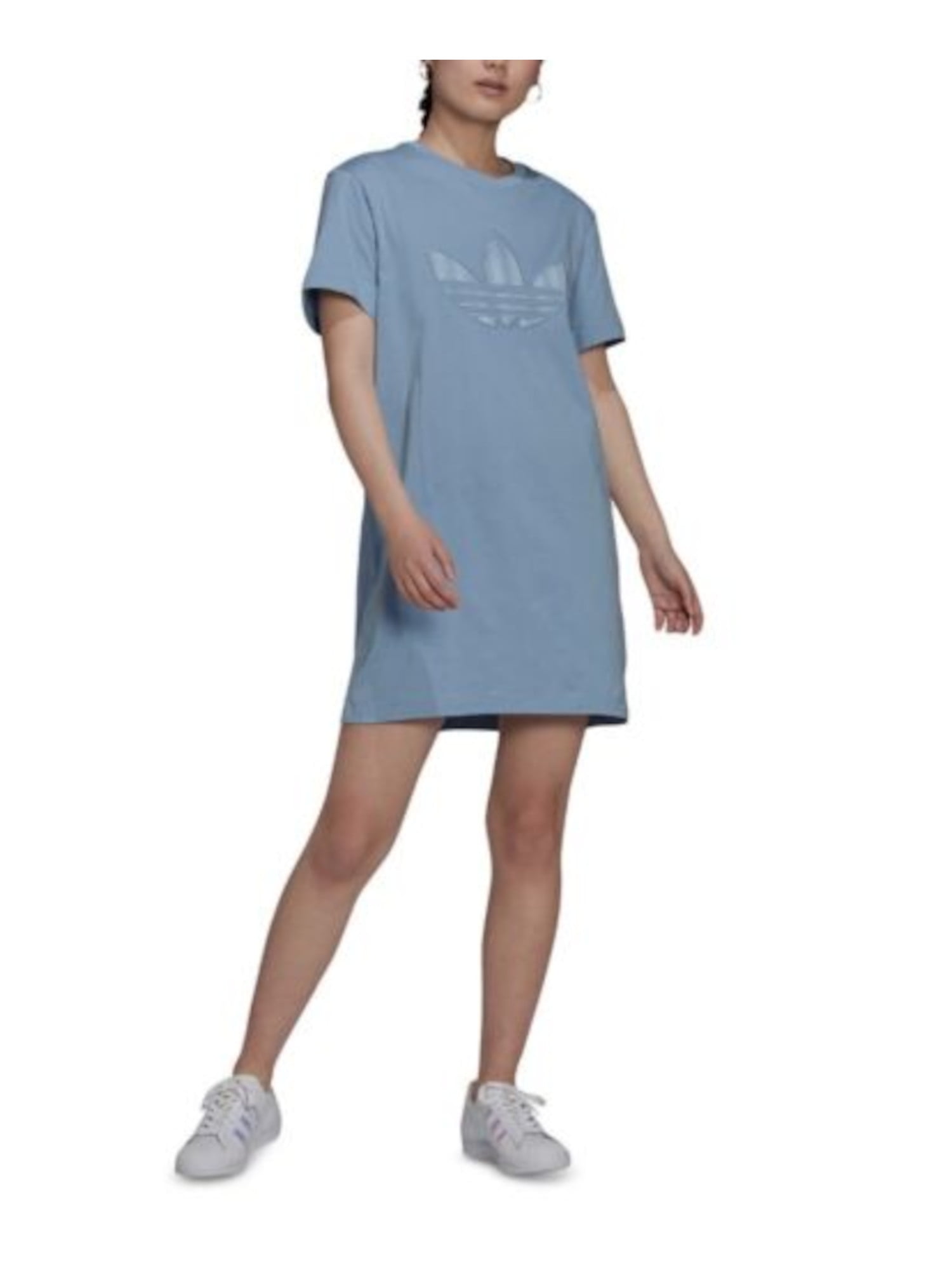 ADIDAS Womens Blue Textured Logo Graphic Short Sleeve Crew Neck Short Shirt Dress XS Walmart