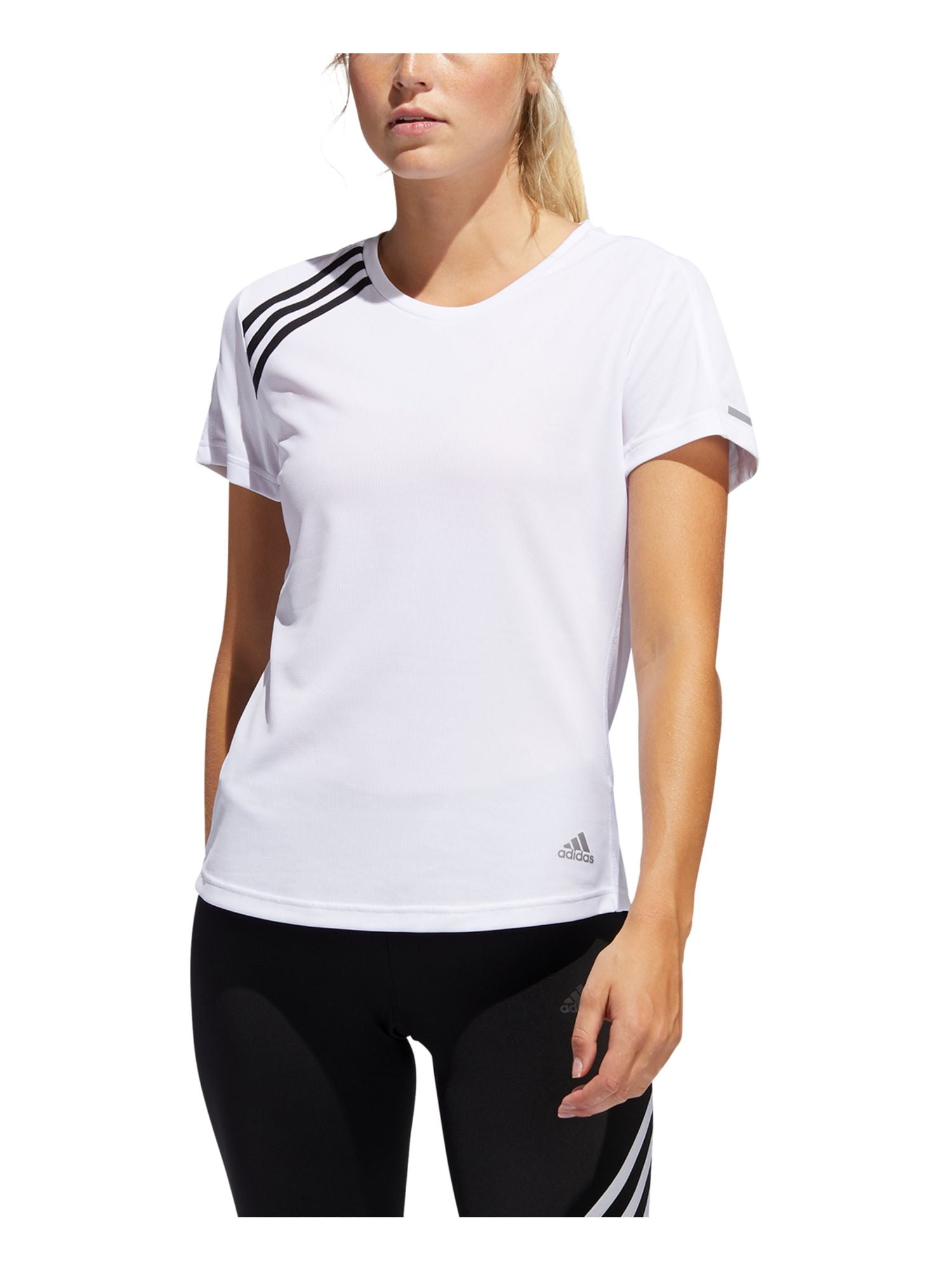 ADIDAS Womens White Logo Short Sleeve Crew Neck Active Wear Top Size: S