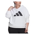 thumbnail image 1 of ADIDAS Womens White Ribbed Drawstring Logo Graphic Long Sleeve Hoodie Top Plus 4X, 1 of 2