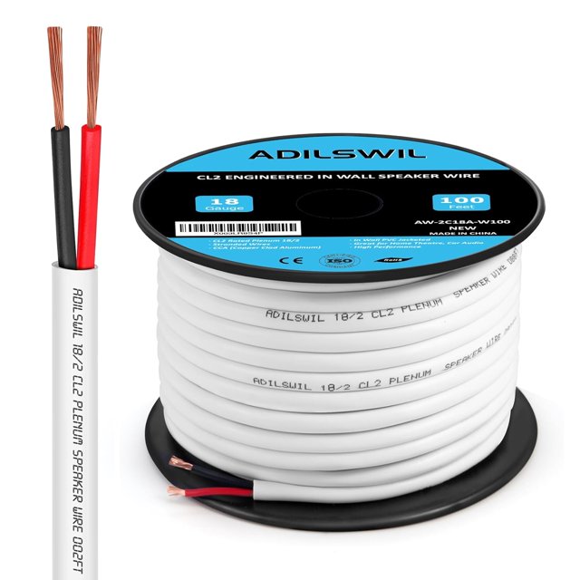 ADILSWIL 18 Gauge 100FT in Wall Speaker Wire Cable 18/2 AWG CCA 2