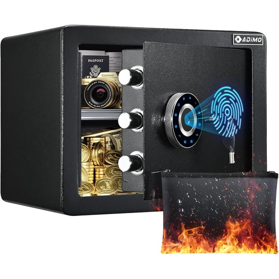 ADIMO Biometric Safe, 1.2 CuFt Fingerprint Home Safe with Touchscreen Keypad, Removable Shelf, Alarm System, Alloy Steel Money Box for Documents, Jewelry & Valuables Home, Office, Hotel Use