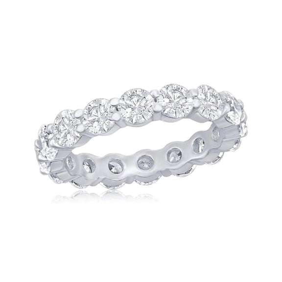 ADIRFINE 925 Sterling Silver 4MM Round Brilliant Cubic Zirconia Eternity Band
