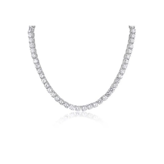 ADIRFINE 925 Sterling Silver 6MM Cubic Zirconia Choker Tennis Necklace