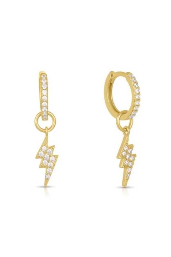 925 Sterling Silver Lightning Bolt Huggie Hoop Earrings