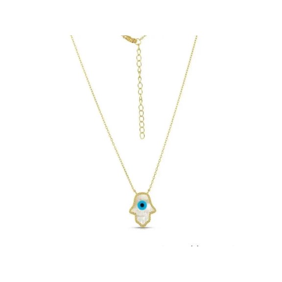 ADIRFINE 925 Sterling Silver Mother Of Pearl Hamsa Pendant Necklace Choker