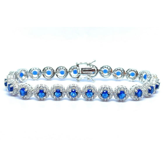 ADIRFINE 925 Sterling Silver Multi Colored Cubic Zirconia Halo Tennis Bracelet