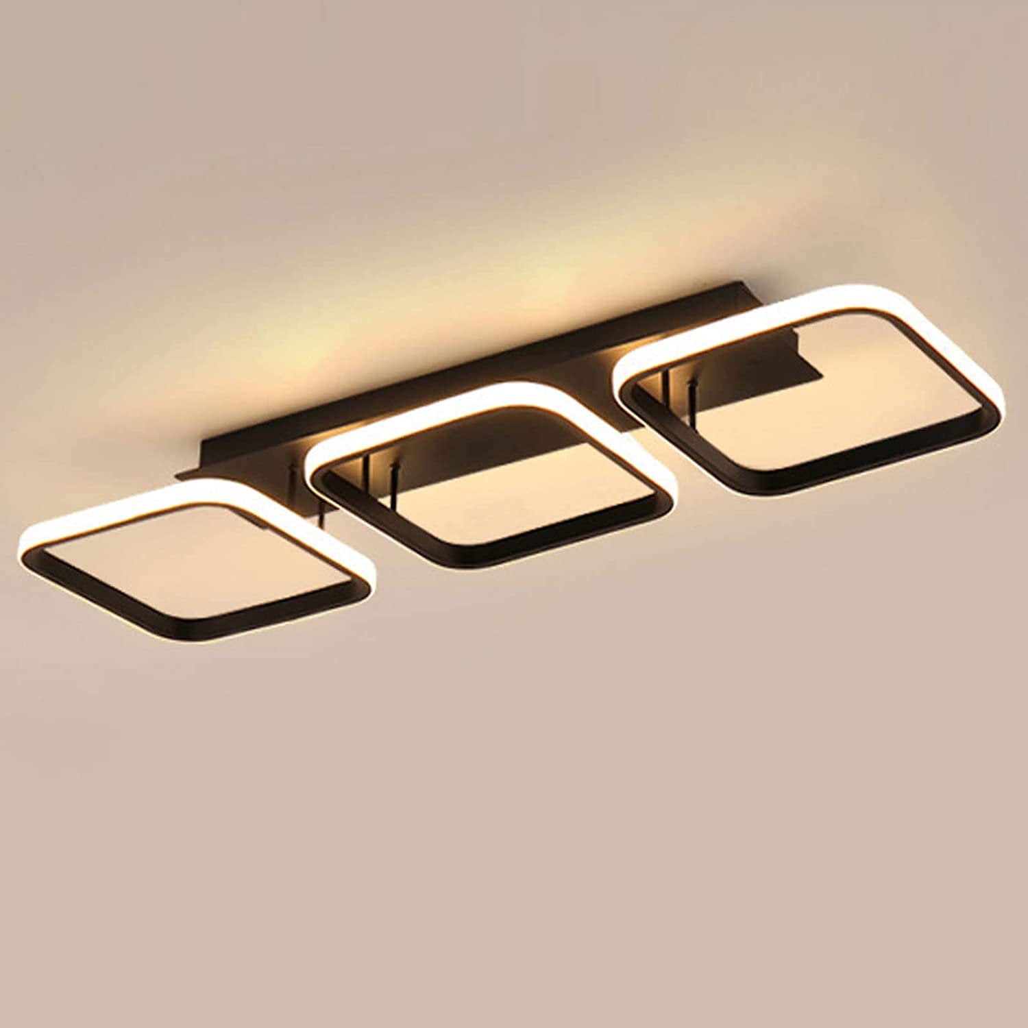 ADISUN 20.47'' inch Modern Led Ceiling Light Fixture, Black Square Hallway Flush Mount Ceiling Lamp for Living Room Bedroom Kitchen Balcony (Warm White,3000K)