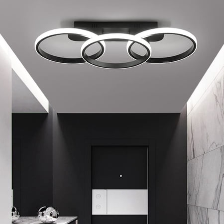 ADISUN 3 Circle Rings Creative Led Ceiling Lamp Fixtures for Bedroom Dining Room Kitchen (Black) 3.8'' H X 15.35'' W X 6.3'' D