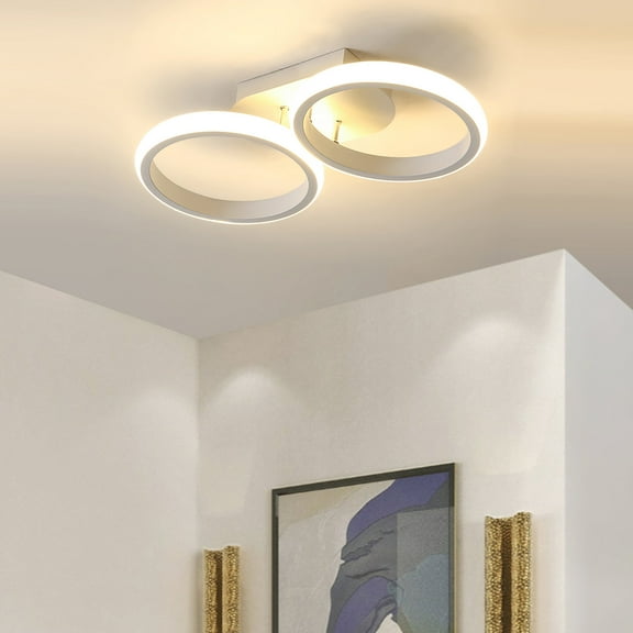 ADISUN Flush Mount Ceiling Light Fixture Modern LED Ceiling Lights Fixture Double Rings Lamp for Hallway, Entryway, Bedroom (Warm Light 3000K), White