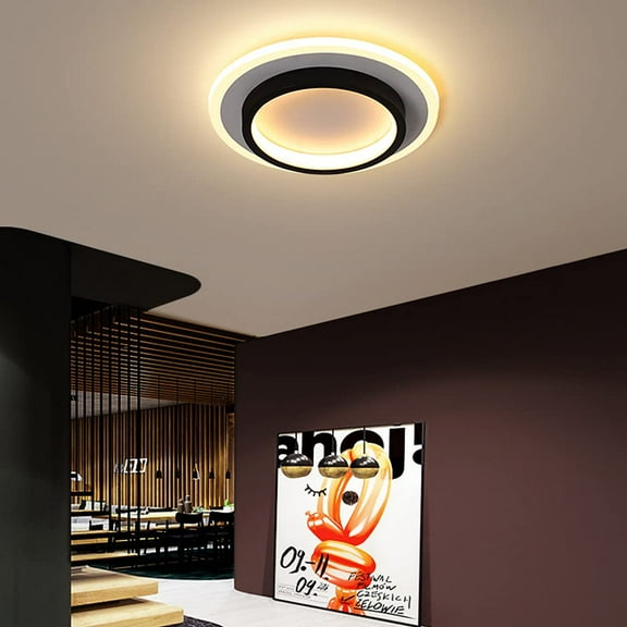 ADISUN LED Ceiling Light Round Modern Flush Mount Lamp Ceiling Lights Fixtures Warm Light for Living Room Kitchen Bedroom Hallway Staircase, Black