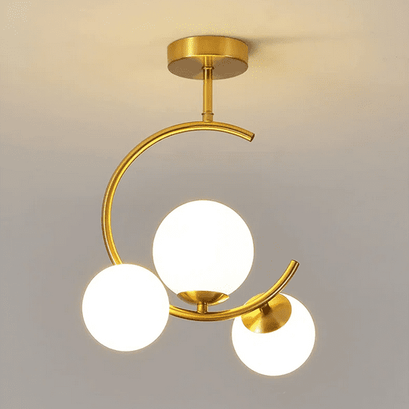 ADISUN Modern Ceiling Light Gold Flush Mount Lights 3 Glass Lampshades Mid-Century Brass Semi Ceiling Lighting Fixture for Kitchen Island Dining Bedroom Entryway