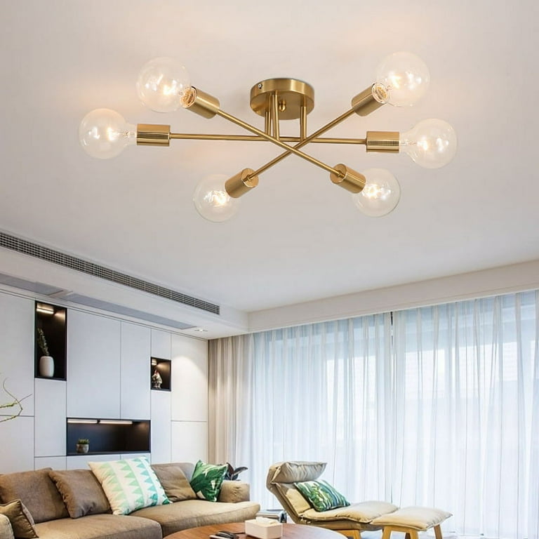 ADISUN Semi Flush Mount Ceiling Light 6-Light Brass Modern