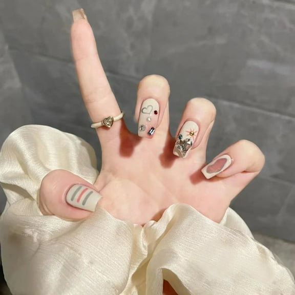 ADITYSHOP - Handmade Diamond Frost Plaid Press-On Nails Large, Kit included