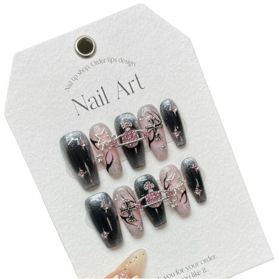 ADITYSHOP - Handmade Obsidian Rose Planet Press-On Nails Large, Kit included