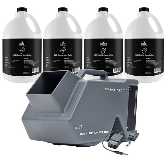 ADJ Bubbletron Go Battery Powered Rechargeable Bubble Machine & 4 Gallons of Fluid Package